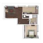 The Beacon Jersey Criterion (A2) Furnished Floorplans - Showing one bedroom and one bath, Jersey City, NJ