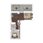 The Beacon Jersey Criterion (A21) Furnished Floorplans - Showing one bedroom and one bath, Jersey City, NJ