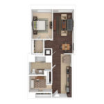 The Beacon Jersey Criterion (A22) Furnished Floorplans - Showing one bedroom and one bath, Jersey City, NJ