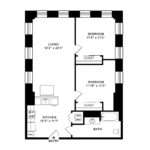 The Beacon Jersey Criterion (B6) Floorplans - Showing two bedrooms and one bath, Jersey City, NJ