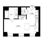 The Beacon Jersey Criterion (S1) Floorplans - Showing one bedroom and one bath, Jersey City, NJ