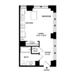 The Beacon Jersey Criterion (S3) Unfurnished Floorplans - Showing one bedroom and one bath, Jersey City, NJ