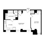 The Beacon Jersey Hague (A11) Floorplans - Showing one bedroom and one bath, Jersey City, NJ