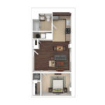 The Beacon Jersey Hague (A16) Furnished Floorplans - Showing one bedroom and one bath, Jersey City, NJ