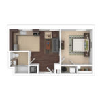 The Beacon Jersey Hague (A2) Furnished Floorplans - Showing one bedroom and one bath, Jersey City, NJ