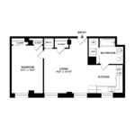 The Beacon Jersey Hague (A22) Floorplans - Showing one bedroom and one bath, Jersey City, NJ