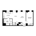 The Beacon Jersey Hague (A23) Floorplans - Showing one bedroom and one bath, Jersey City, NJ