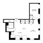 The Beacon Jersey Hague (A24) Floorplans - Showing one bedroom and one bath, Jersey City, NJ