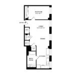 The Beacon Jersey Hague (A26) Floorplans - Showing one bedroom and one bath, Jersey City, NJ