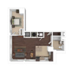 The Beacon Jersey Hague (A27) Furnished Floorplans - Showing one bedroom and one bath, Jersey City, NJ