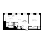 The Beacon Jersey Hague (A28) Floorplans - Showing one bedroom and one bath, Jersey City, NJ