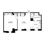 The Beacon Jersey Hague (A29) Floorplans - Showing one bedroom and one bath, Jersey City, NJ