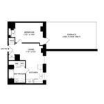 The Beacon Jersey Hague (B3) Floorplans - Showing one bedroom and one bath, Jersey City, NJ