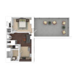 The Beacon Jersey Hague (B3) Furnished Floorplans - Showing one bedroom and one bath, Jersey City, NJ