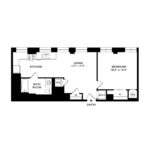 The Beacon Jersey Hague (A32) Floorplans - Showing one bedroom and one bath, Jersey City, NJ