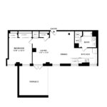 The Beacon Jersey Hague (A34) Floorplans - Showing one bedroom and one bath, Jersey City, NJ