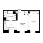 The Beacon Jersey Hague (A5) Floorplans - Showing one bedroom and one bath, Jersey City, NJ