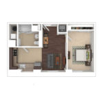 The Beacon Jersey Hague (A5) Furnished Floorplans - Showing one bedroom and one bath, Jersey City, NJ