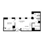 The Beacon Jersey Hague (A6) Floorplans - Showing one bedroom and one bath, Jersey City, NJ