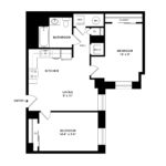 The Beacon Jersey Hague (B1) Floorplans - Showing two bedrooms and one bath, Jersey City, NJ