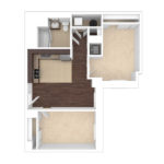 The Beacon Jersey Hague (B1) Unfurnished Floorplans - Showing two bedrooms and one bath, Jersey City, NJ