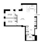 The Beacon Jersey Hague (B2) Floorplans - Showing two bedrooms and one bath, Jersey City, NJ