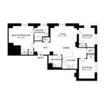 The Beacon Jersey Hague (C1) Floorplans - Showing three bedrooms and two baths, Jersey City, NJ