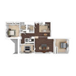 The Beacon Jersey Hague (C2) Furnished Floorplans - Showing three bedrooms and two baths, Jersey City, NJ