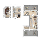 The Beacon Jersey Hague (C3) Furnished Floorplans - Showing three bedrooms and three baths, Jersey City, NJ