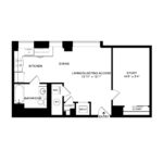 The Beacon Jersey Hague (S7) Floorplans - Showing one bedroom and one bath, Jersey City, NJ