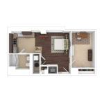 The Beacon Jersey Hague (S7) Furnished Floorplans - Showing one bedroom and one bath, Jersey City, NJ