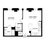 The Beacon Jersey Orpheum (A11) Floorplans - Showing one bedroom and one bath, Jersey City, NJ