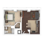 The Beacon Jersey Orpheum (A11) Furnished Floorplans - Showing one bedroom and one bath, Jersey City, NJ