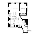 The Beacon Jersey Orpheum (A2) Floorplans - Showing one bedroom and one bath, Jersey City, NJ