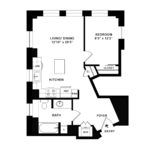 The Beacon Jersey Orpheum (A2b) Floorplans - Showing one bedroom and one bath, Jersey City, NJ