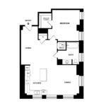 The Beacon Jersey Orpheum (A3) Floorplans - Showing one bedroom and one bath, Jersey City, NJ