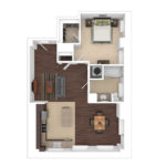 The Beacon Jersey Orpheum (A3) Furnished Floorplans - Showing one bedroom and one bath, Jersey City, NJ