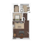 The Beacon Jersey Orpheum (A5) Furnished Floorplans - Showing one bedroom and one bath, Jersey City, NJ