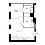 The Beacon Jersey Orpheum (A6) Floorplans - Showing one bedroom and one bath, Jersey City, NJ