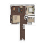 The Beacon Jersey Orpheum (A9) Furnished Floorplans - Showing one bedroom and one bath, Jersey City, NJ