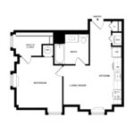 The Beacon Jersey Paramount (A1) Floorplans - Showing one bedroom and one bath, Jersey City, NJ