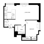 The Beacon Jersey Paramount (A12) Floorplans - Showing one bedroom and one bath, Jersey City, NJ