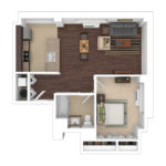 The Beacon Jersey Paramount (A12) Furnished Floorplans - Showing one bedroom and one bath, Jersey City, NJ
