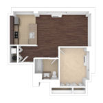 The Beacon Jersey Paramount (A12) Unfurnished floorplans - Showing one bedroom and one bath, Jersey City, NJ