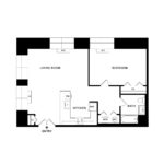 The Beacon Jersey Paramount (A13) Floorplans - Showing one bedroom and one bath, Jersey City, NJ