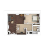 The Beacon Jersey Paramount (A13) Furnished floorplans - Showing one bedroom and one bath, Jersey City, NJ