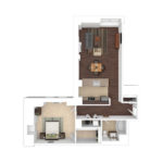 The Beacon Jersey Paramount (A15) Furnished Floorplans - Showing one bedroom and one bath, Jersey City, NJ