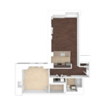 The Beacon Jersey Paramount (A15) Unfurnished Floorplans - Showing one bedroom and one bath, Jersey City, NJ