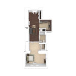 The Beacon Jersey Paramount (A16) Furnished floorplans - Showing one bedroom and one bath, Jersey City, NJ