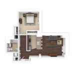 The Beacon Jersey Paramount (A17) Furnished floorplans - Showing one bedroom and one bath, Jersey City, NJ